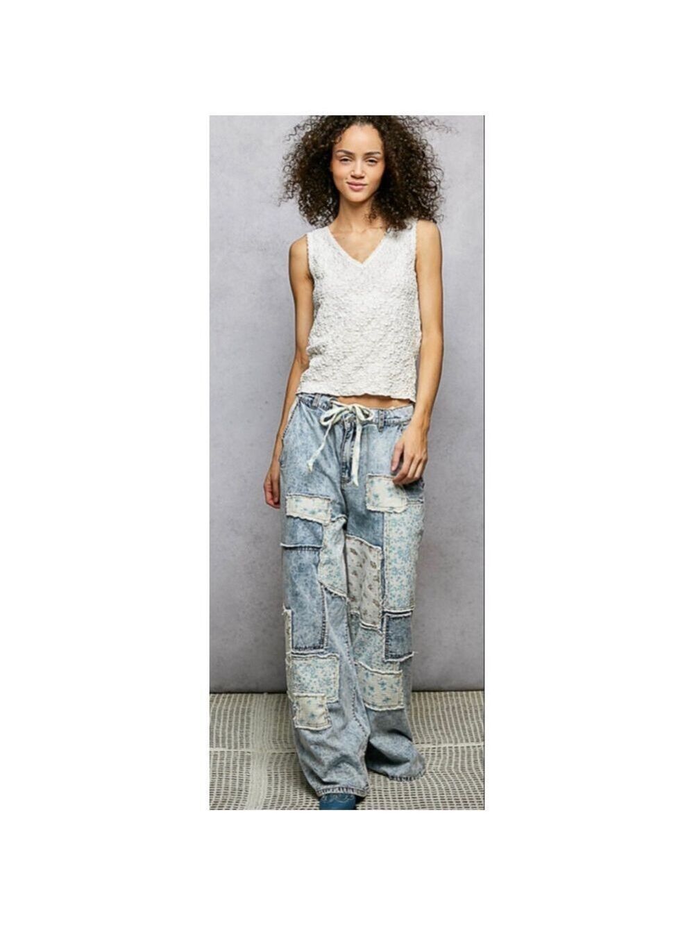 New POL Denim Patchwork Boho Chic Baggy Y2K Free People Vibe Pants Sizes M, L - Picture 7 of 9